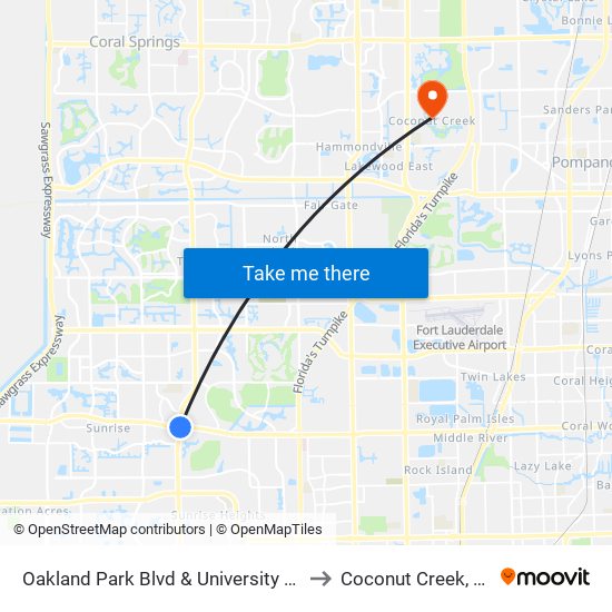 Oakland Park Blvd & University Dr to Coconut Creek, FL map