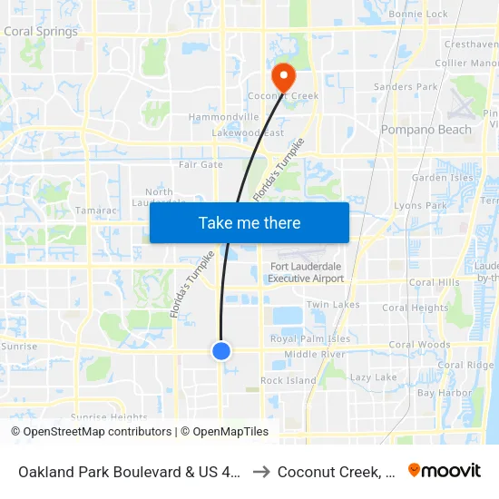 Oakland Park Boulevard & US 441 to Coconut Creek, FL map