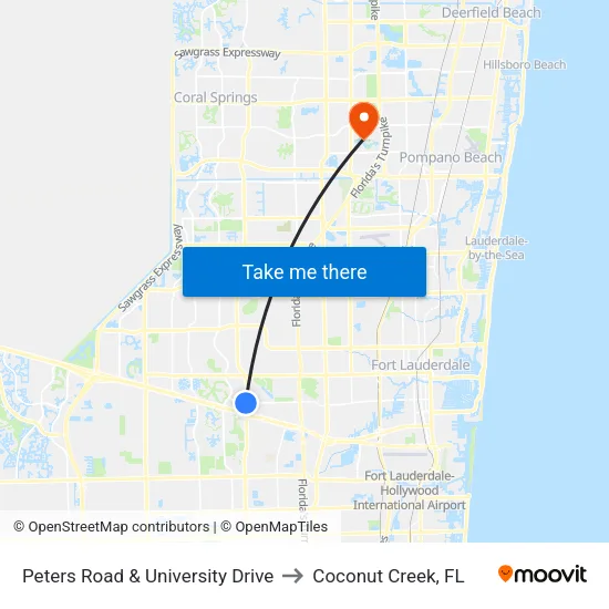 Peters Road & University Drive to Coconut Creek, FL map