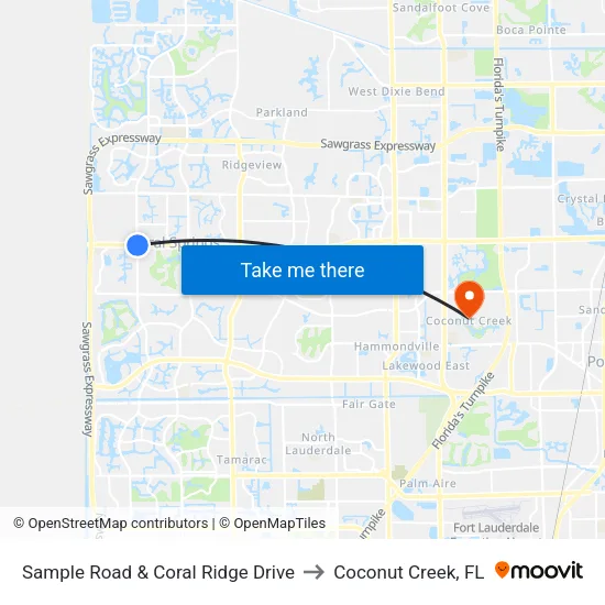 Sample Road & Coral Ridge Drive to Coconut Creek, FL map