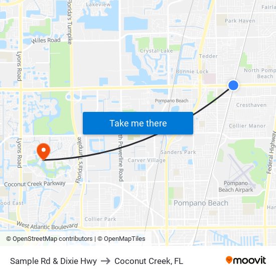 Sample Rd & Dixie Hwy to Coconut Creek, FL map