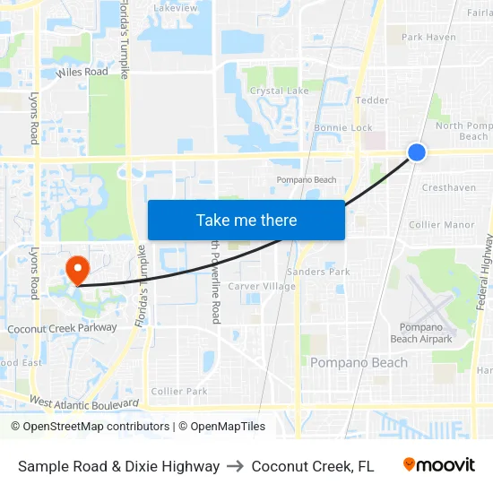 Sample Road & Dixie Highway to Coconut Creek, FL map