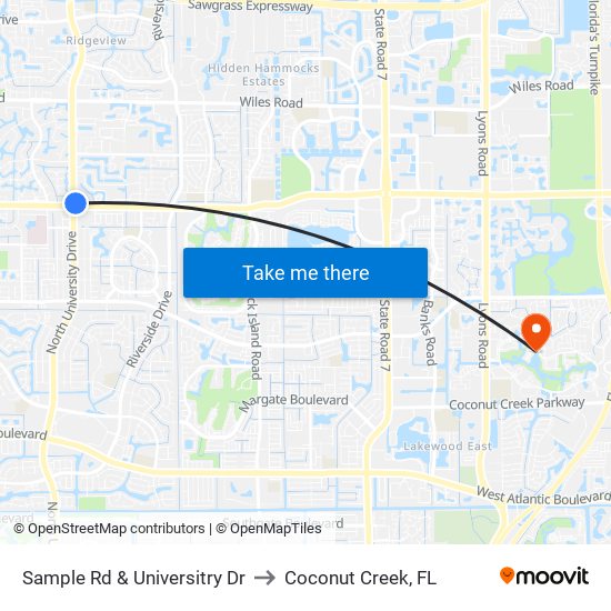 Sample Rd & Universitry Dr to Coconut Creek, FL map