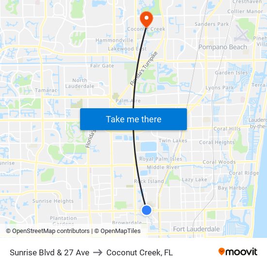 Sunrise Blvd & 27 Ave to Coconut Creek, FL map