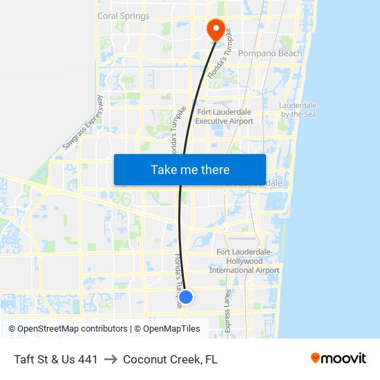 Taft St & US 441 to Coconut Creek, FL map