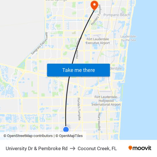 University Dr & Pembroke Rd to Coconut Creek, FL map