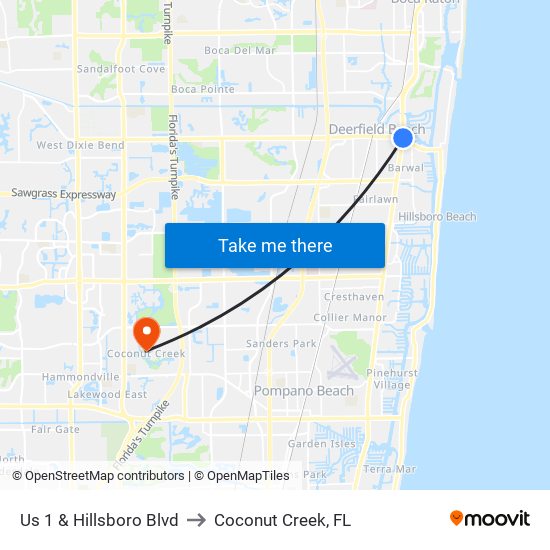 Us 1 & Hillsboro Blvd to Coconut Creek, FL map