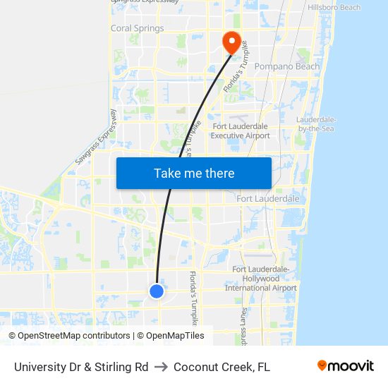 University Dr & Stirling Rd to Coconut Creek, FL map