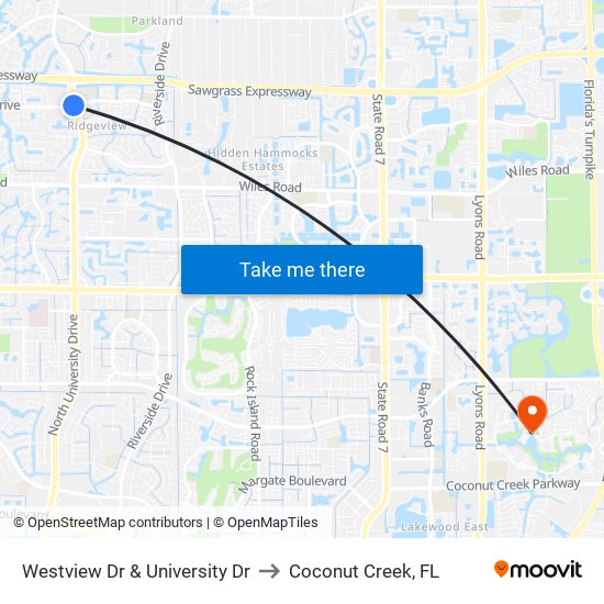 Westview Dr & University Dr to Coconut Creek, FL map