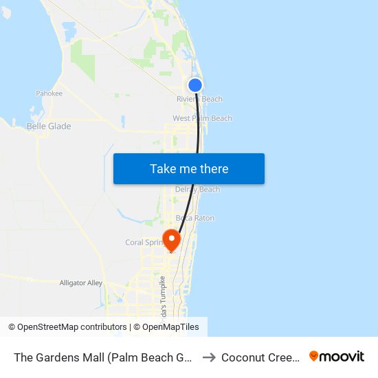 The Gardens Mall (Palm Beach Gardens) to Coconut Creek, FL map