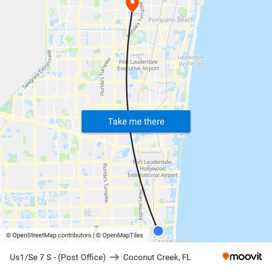 Us1/Se 7 S - (Post Office) to Coconut Creek, FL map