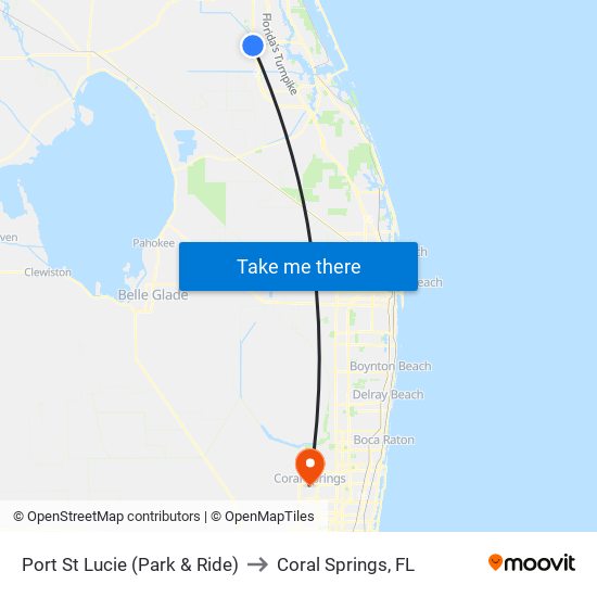 Port St Lucie (Park & Ride) to Coral Springs, FL map