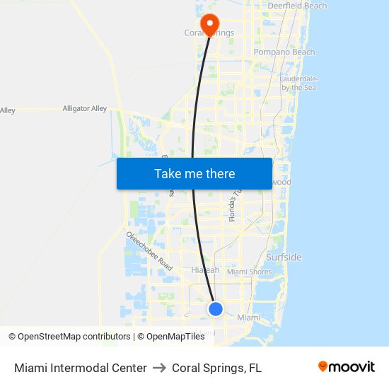 Miami Intermodal Center to Coral Springs, FL map