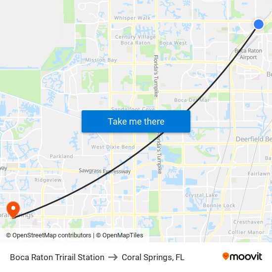 Us to Coral Springs, FL map