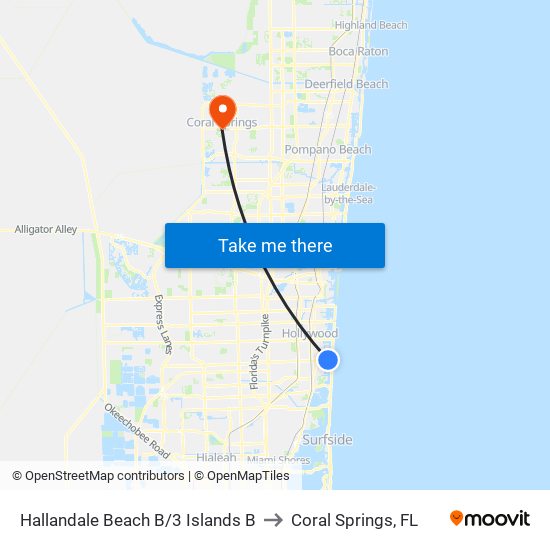 Hallandale Beach B/3 Islands B to Coral Springs, FL map