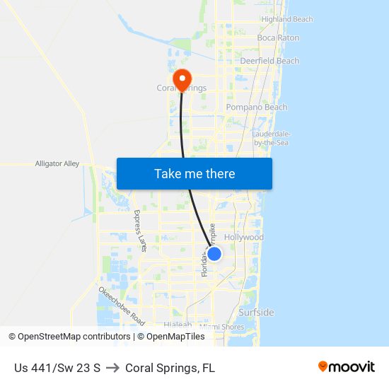 Us 441/Sw 23 S to Coral Springs, FL map