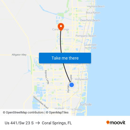 US 441/SW 23 S to Coral Springs, FL map