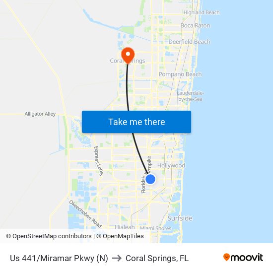 US 441/MIRAMAR PKWY (N) to Coral Springs, FL map