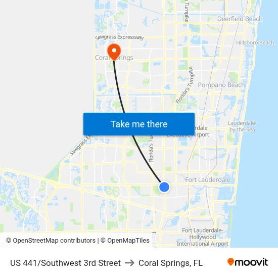 US 441/Southwest 3rd Street to Coral Springs, FL map