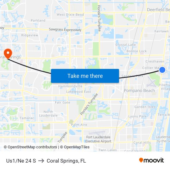 US1/NE 24 S to Coral Springs, FL map