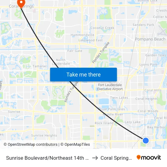 Sunrise Boulevard/Northeast 14th Avenue to Coral Springs, FL map