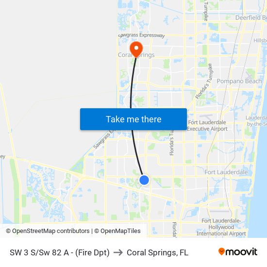 SW 3 S/Sw 82 A - (Fire Dpt) to Coral Springs, FL map