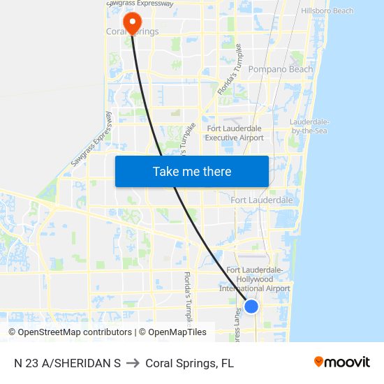 N 23 A/Sheridan S to Coral Springs, FL map