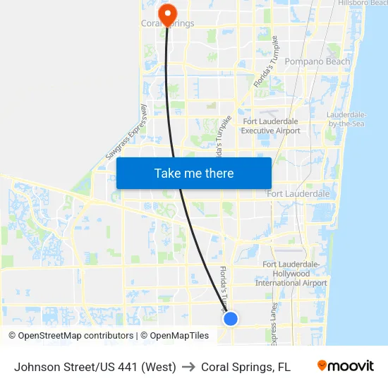 Johnson Street/US 441 (West) to Coral Springs, FL map