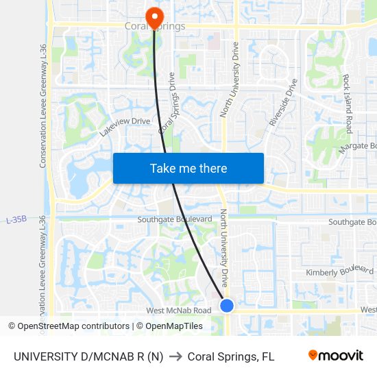 University D/Mcnab R (N) to Coral Springs, FL map