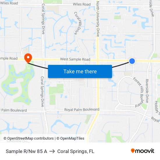 Sample R/Nw 85 A to Coral Springs, FL map