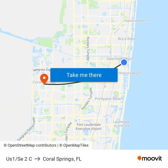 Us1/Se 2 C to Coral Springs, FL map