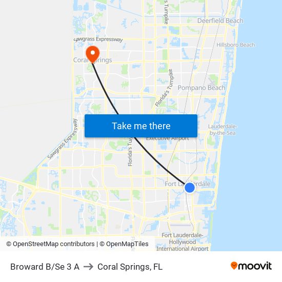 Broward B/Se 3 A to Coral Springs, FL map