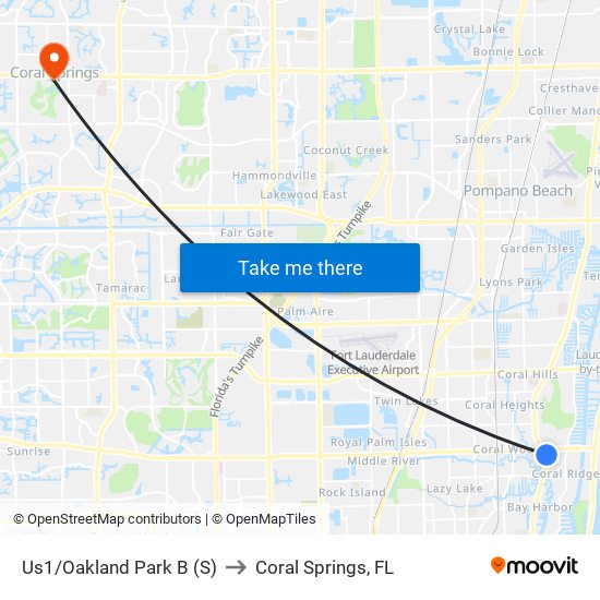 Us1/Oakland Park B (S) to Coral Springs, FL map