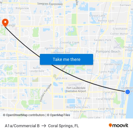 A1a/Commercial B to Coral Springs, FL map