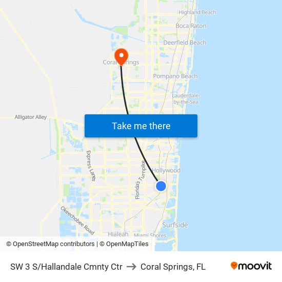 SW 3 S/Hallandale Cmnty Ctr to Coral Springs, FL map