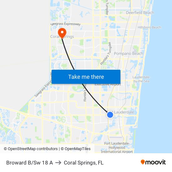 Broward B/Sw 18 A to Coral Springs, FL map
