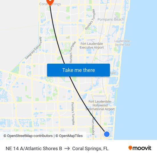 NE 14 A/Atlantic Shores B to Coral Springs, FL map