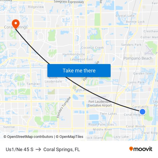 US1/NE 45 S to Coral Springs, FL map