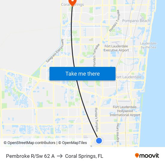 Pembroke R/Sw 62 A to Coral Springs, FL map