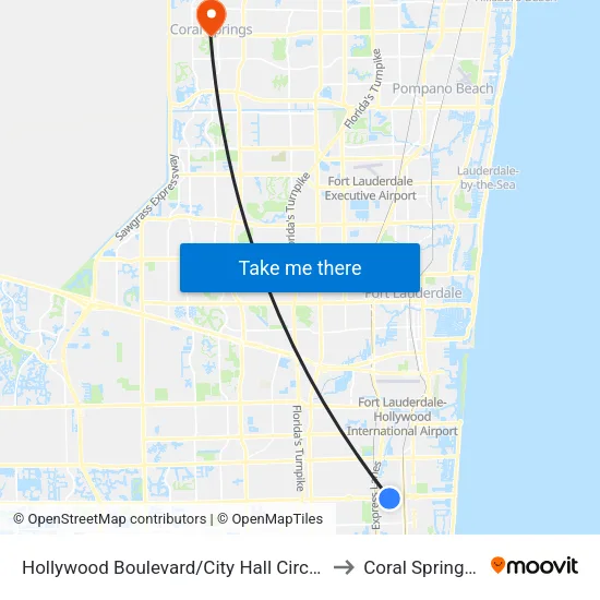 Hollywood Boulevard/City Hall Circle (East) to Coral Springs, FL map