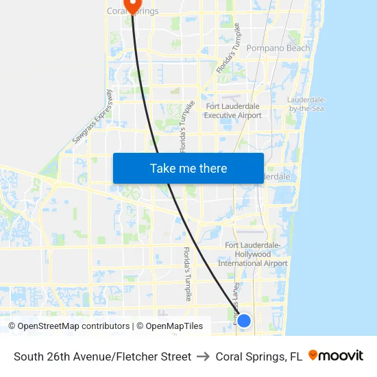 South 26th Avenue/Fletcher Street to Coral Springs, FL map
