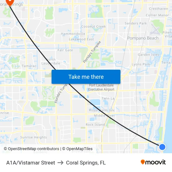 A1A/Vistamar Street to Coral Springs, FL map