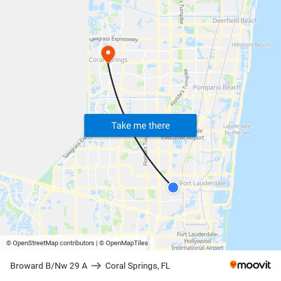 Broward B/Nw 29 A to Coral Springs, FL map
