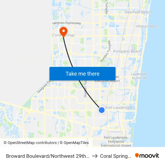 Broward Boulevard/Northwest 29th Avenue to Coral Springs, FL map