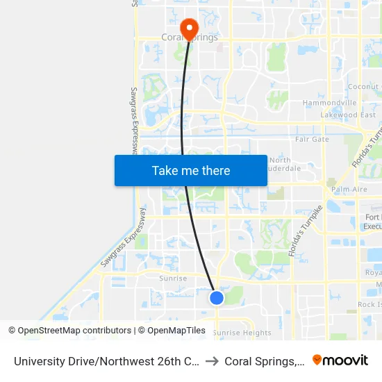 University Drive/Northwest 26th Court to Coral Springs, FL map