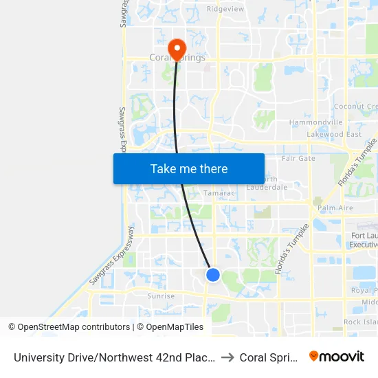 University Drive/Northwest 42nd Place (Spring Crest) to Coral Springs, FL map