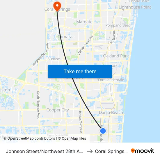 Johnson Street/Northwest 28th Avenue to Coral Springs, FL map