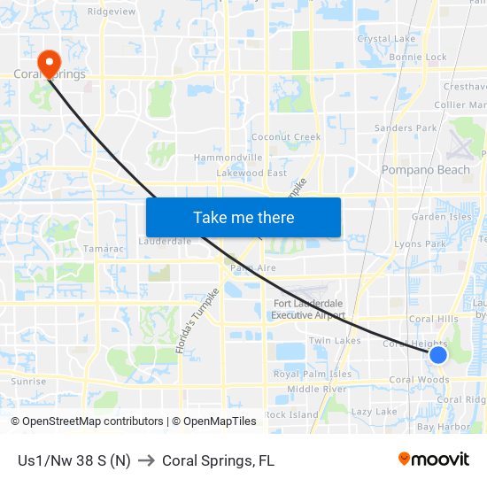 Us1/Nw 38 S (N) to Coral Springs, FL map