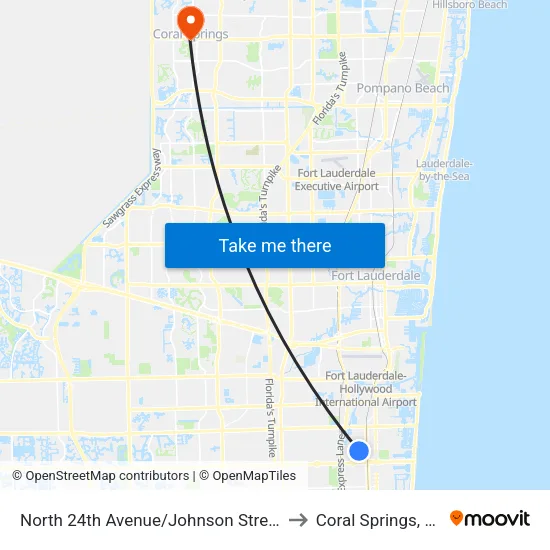 North 24th Avenue/Johnson Street to Coral Springs, FL map