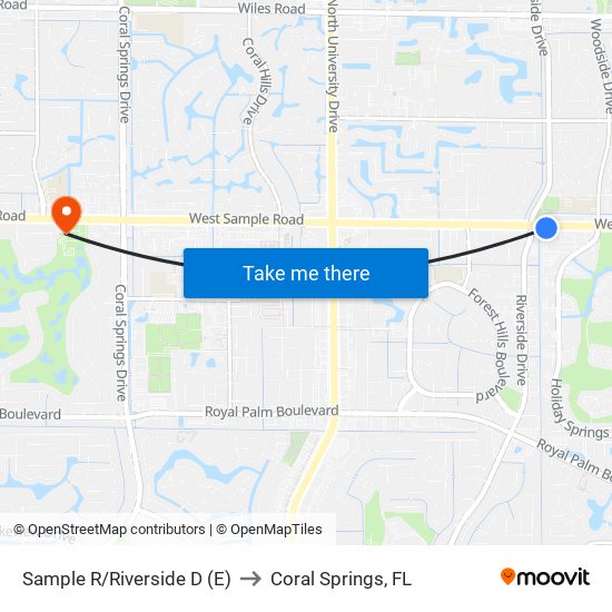 Sample R/Riverside D (E) to Coral Springs, FL map